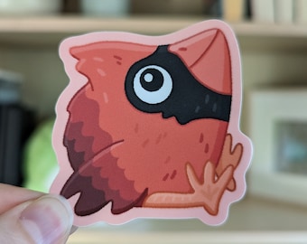Cardinal Fat Bird Matte Vinyl Sticker | Cute Waterproof Die Cut Sticker | Silly Chubby Red Birb Original Art