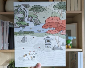 Art Print "Enlightenment" | Cat Zen Garden | 8x10 and 5x7 Wall Decor Art Print