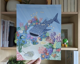 Art Print "Oh Whale" | Underwater Ocean Painting | 8x10 and 5x7 Wall Decor Sea Life Art Print