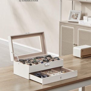 Scatola porta orologi in pelle bianca con coperchio in vetro, organizer per gioielli a 2 livelli per 12 orologi, espositore con serratura, regalo per uomini e donne.