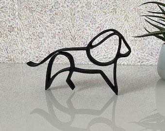 Lion in Line Art 3D Print - Minimalist Art
