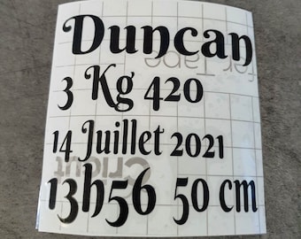 pannello di adesivi di nascita personalizzati. adesivi con nome, data di nascita, peso, altezza, ora Idea per adesivi decorativi.