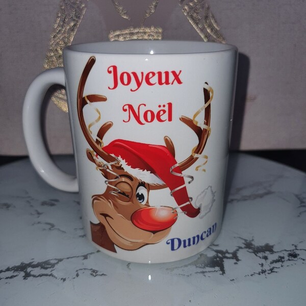 mug personnalisé , mug de Noel , cadeau noël personnalisé , tasse personnalisé, cadeau noël , mug noël renne personnalisé