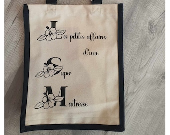 Personalized cotton canvas tote bag. Gift bag for teacher, nanny, mom, grandma... personalized tote bag.
