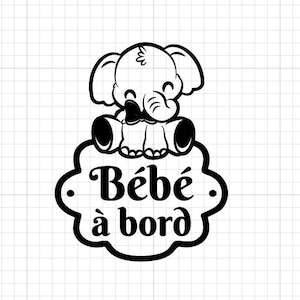 Adesivo per auto elefante bambino a bordo, nome a bordo, bambino a bordo, adesivo in vinile per auto.