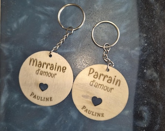 Personalisierter Schlüsselanhänger aus Holz für Taufpaten, Taufpatin, Oma, Mama, Papa, Opa.