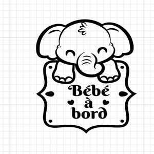 Adesivo per auto elefante bambino a bordo, nome a bordo, bambino a bordo, adesivo in vinile per auto.