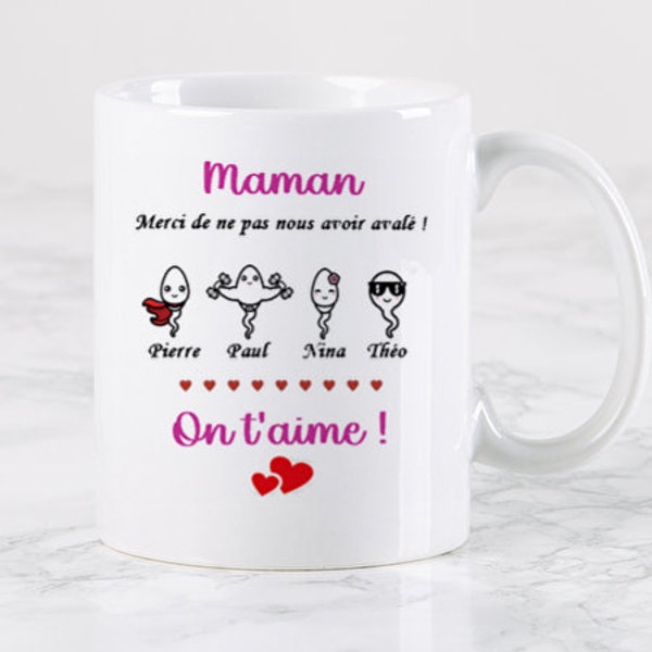 Mug merci de ne pas nous avoir avalé. Mug humour cadeau fête des mères. Mug humour spermatozoïdes. Idée cadeau maman