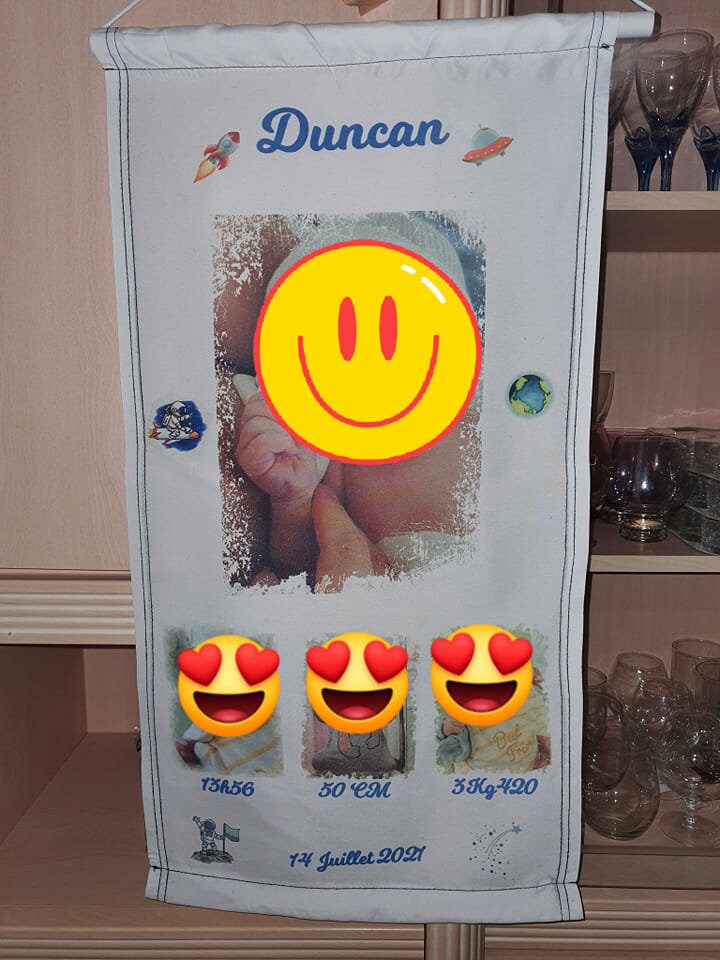 Grande Affiche Mural de Naissance en Tissus Personnalisée. Affiche Toile Personnalisée