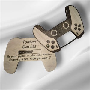 Carte demande Parrain - Carte annonce parrain - Manette PlayStation bois personnalisée - Cadeau original Parrain