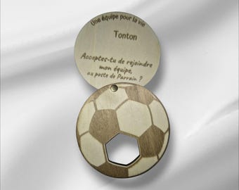 Carte demande Parrain - Carte annonce parrain - Ballon de football bois personnalisée - Cadeau original Parrain
