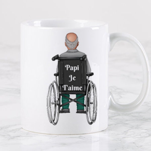 Mug en céramique illustration clipart handicapé, personne en fauteuil roulant. personnalisé.  Mug cadeau original personne handicapée