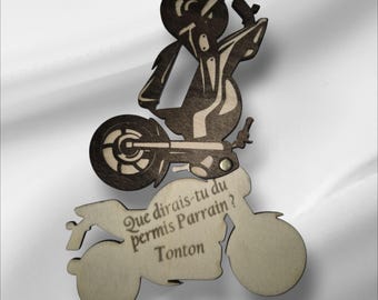 Carte demande Parrain - Carte annonce parrain - Moto en bois personnalisée - Cadeau original Parrain. Motard parrain