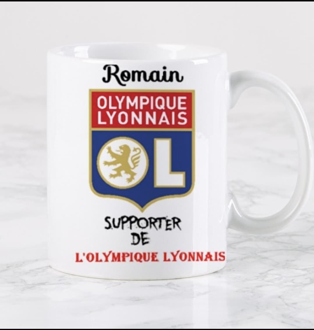 Mug Personnalisé Ol Olympique Lyonnais Fan de Foot Au Prénom Votre Choix