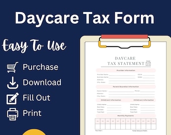 Childcare Tax Information Template Printable, Family Tax Information Template, End of Year Tax Information for Daycare Families, Daycare Tax