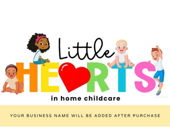 Logo opieki nad dziećmi Logo żłobka Little Hearts, urocze logo opieki nad dziećmi, logo żłobka w kształcie serca, gotowe logo żłobka, logo przedszkola