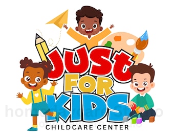 Just For Kids Logo opieki nad dziećmi, gotowe logo żłobka, urocze logo różnorodnej opieki nad dziećmi, niestandardowe logo opieki nad dziećmi, branding żłobka