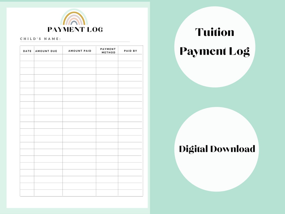 Tuition Payment Log, Daycare Payment Log, Childcare Payment Log ...