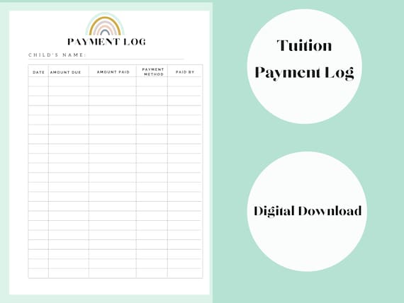 Tuition Payment Log Daycare Payment Log Childcare Payment | Etsy
