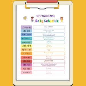 Daycare Schedule, Child Care Schedule, Editable Schedule, Daycare Forms ...