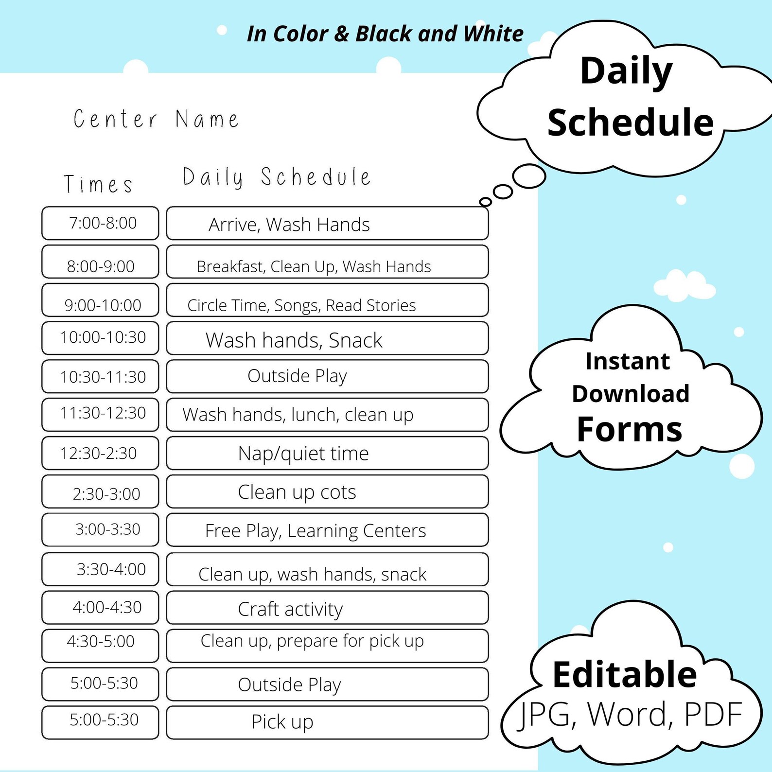 Daily Daycare Schedule Editable, Daily Schedule, Childcare Packet ...