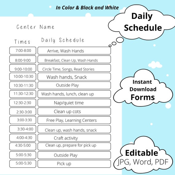 Daily Daycare Schedule Editable Daily Schedule - Etsy