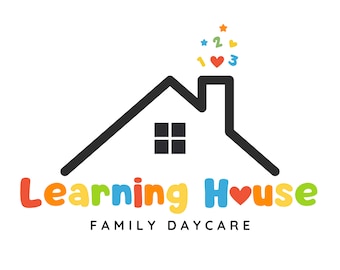 Farbenfrohes, lustiges Kindertagesstätten-Logo, niedliches pädagogisches Heim-Kindertagesstätten-Logo, Familienkinderbetreuungs-Logo, Kindertagesstätte-Center-Logo, niedliches Heim-Kindertagesstätten-Logo, Kinderbetreuung