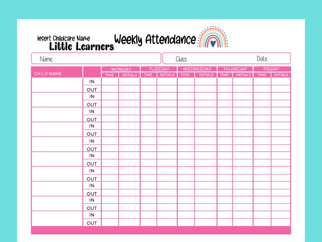 Daycare Attendance Logs, Sign in and Out Log for Your Home Daycare. Fillable PDF Template. Instant Download. Printable, Daycare Enrollment - Etsy Finland for Free Printable Daycare Attendance Sheets