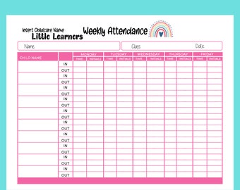 Daycare attendance Logs, Sign in and out log for your home daycare. Fillable PDF template. Instant download. Printable, daycare enrollment