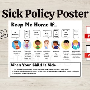 Daycare Illness Policy Poster, Daycare illness poster, Daycare Forms, Childcare Forms, Daycare signs, Daycare enrollment, daycare handbook