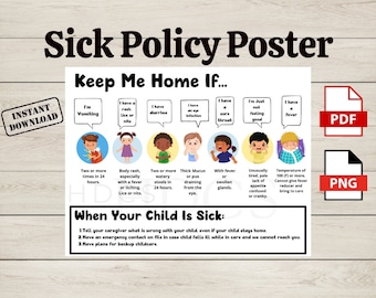 Daycare Illness Policy Poster, Daycare illness poster, Daycare Forms, Childcare Forms, Daycare signs, Daycare enrollment, daycare handbook