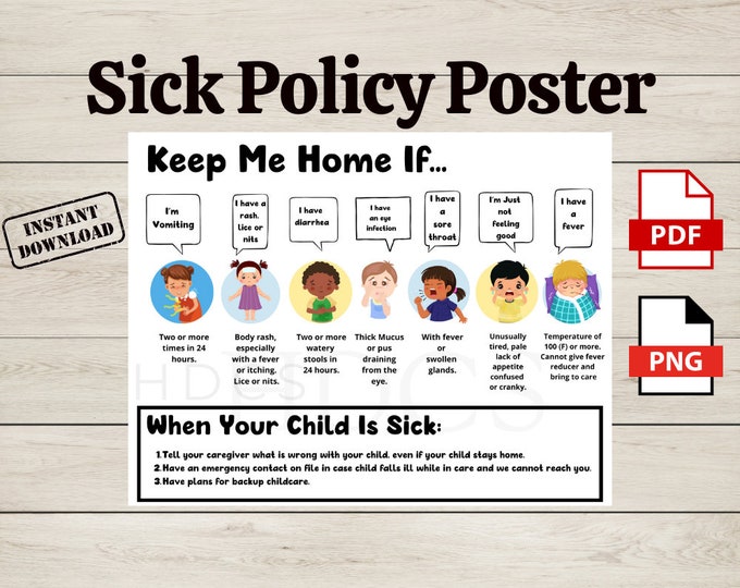 Daycare Illness Policy Poster, Daycare Illness Poster, Daycare Forms