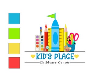 Colorful School Daycare Logo, Supply Castle Daycare Logo, Cute Crayon Childcare Logo, Rainbow Blocks Daycare Logo, Daycare Forms
