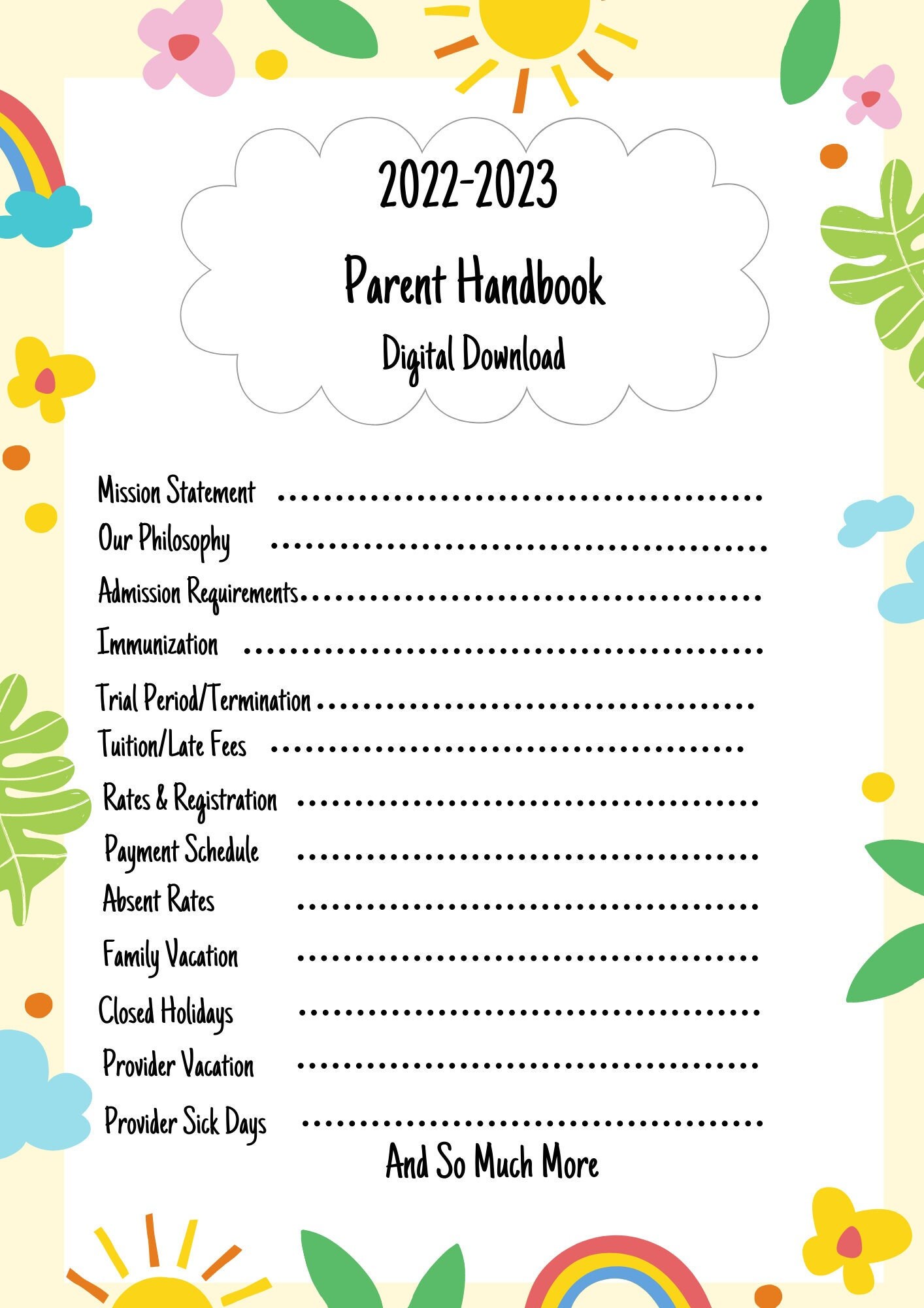Complete Daycare Policies and Procedures Package/parent Etsy