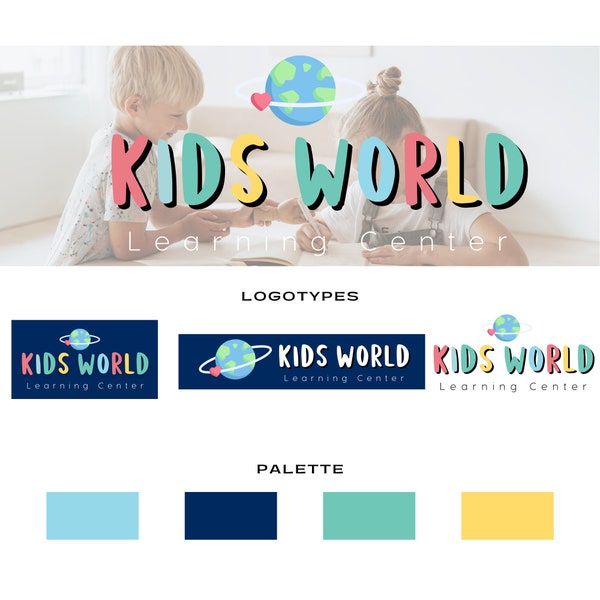 Kid's World Logo, World Childcare Logo, Cute Colorful World log, Children's World Logo, Daycare Logo, Preschool logo