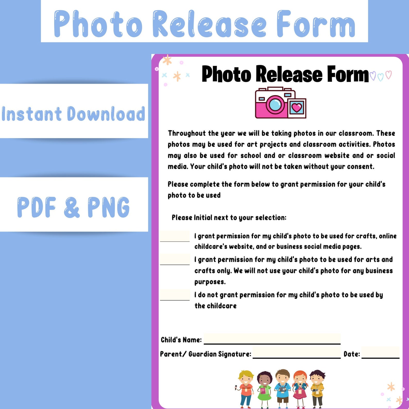 Photo Release Form Childcare, Photo Release Form Daycare, Photo Release ...