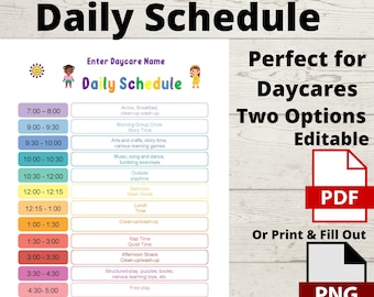 Daycare Schedule, Child Care Schedule, Editable Schedule, Daycare Forms, In home Daycare