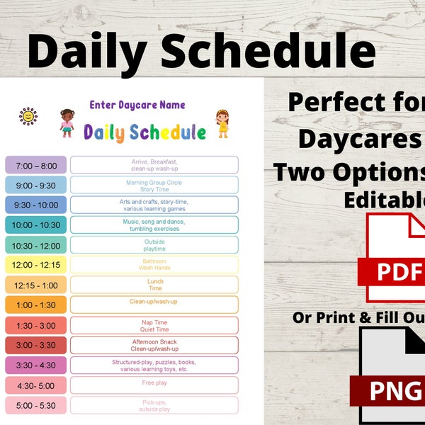 Daycare Schedule, Child Care Schedule, Editable Schedule, Daycare Forms, In home Daycare