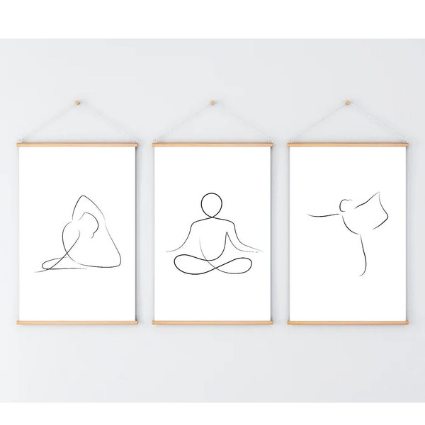 Set Of 3 Meditation Yoga Line Art, Yoga Print, Yoga Pose Poster, Modern Abstract Hand Drawings Yoga Wall Art Yoga Line Art Print Minimal Art