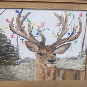 Holiday Deer Framed Original Oil