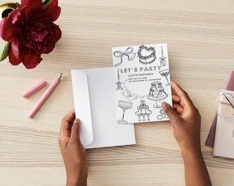 Black and White Let's Party Invitation Template | Birthday Invitation | Event Invitation | Editable Template