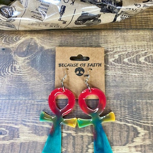 Large Tie-dye Custom Ankh Earrings