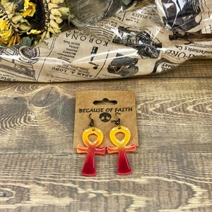 Beautiful Ombre Custom Made Large Ankh Earrings