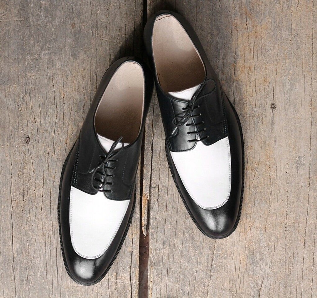 mens black and white dress shoes Men's Genuine Leather Brogue Shoes, British Wingtip Derby Shoes,Black and White,6.5 Made of a synthetic outer cover Men's Black And White Dress