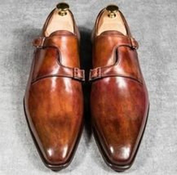 Men's Tan Brown Genuine Leather Monk Shoes Dress Formal - Etsy