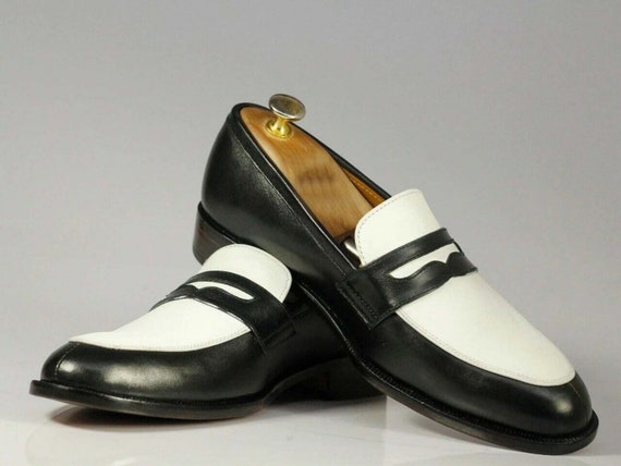 Handmade Genuine Leather Two Tone Black With White Men display picture 2