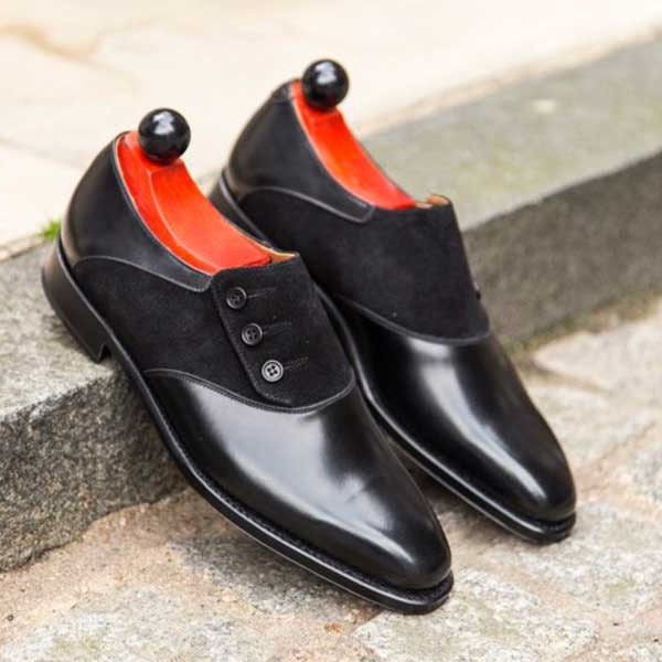 Handmade Black Plain Leather With Suede Men's Button Shoes Genuine Leather Formal Button Shoes - Etsy Handmade Black Plain Leather With Suede Men's Button Shoes Genuine Leather Formal Button Shoes - Etsy