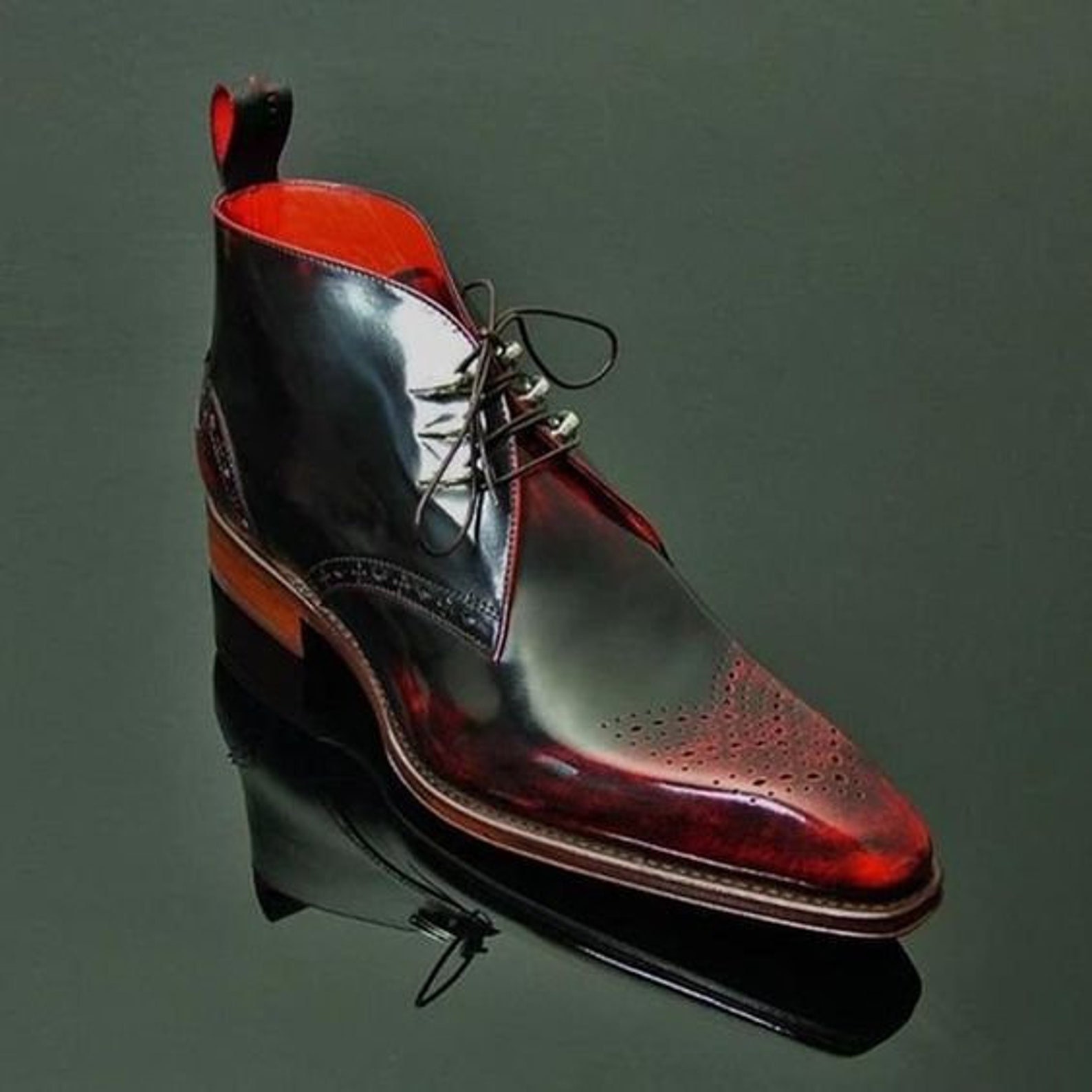 black & brown genuine leather hand patina lace up chukka boots men's ankle  high hand patina dress formal shoes
