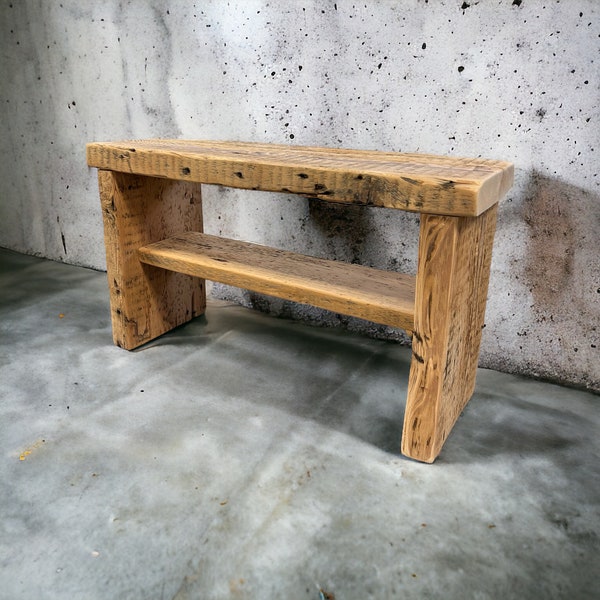 Reclaimed Wood Entryway Bench, Rustic Farmhouse Seat, Barn Wood Stool