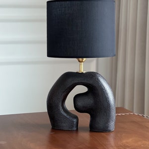 Ceramic Lamp, Sculptural Table Lamp, Black Stoneware Lamp, Abstract Sculpture, Living Room Decor, Table Lampshade, Ceramic Lighting